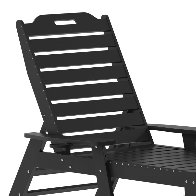 Ayleah Commercial Grade Outdoor Adjustable Lounge Chair with Cupholder, Black, 1