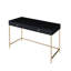 Élégant bureau rectangulaire noir avec finition ultrabrillante et 2 tiroirs, revêtement de sol en bois à la mode de 25 po plaqué or