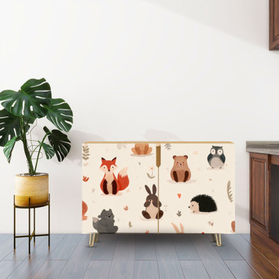 Buffet avec rangement et animaux de la forêt avec 2 portes pour le salon et la cuisine