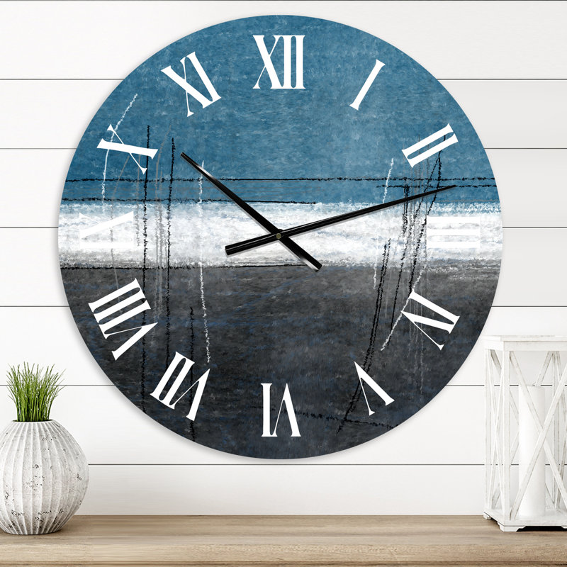 Bleu sarcelle rencontre l'art abstrait gris - horloge murale moderne, Moyen