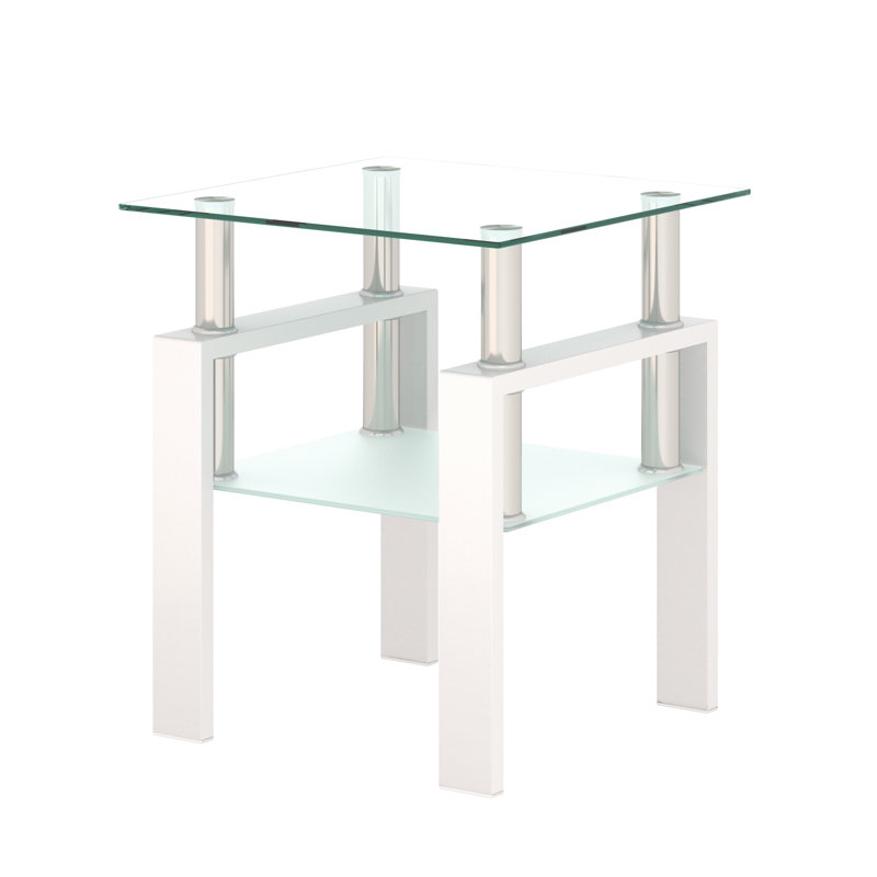 Tempered Glass Tea Table With Metal Legs, White/Clear, 1