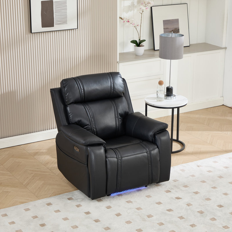 Fauteuil inclinable électrique moderne de 98 cm de large avec bande lumineuse DEL et porte-gobelet dissimulé, Black