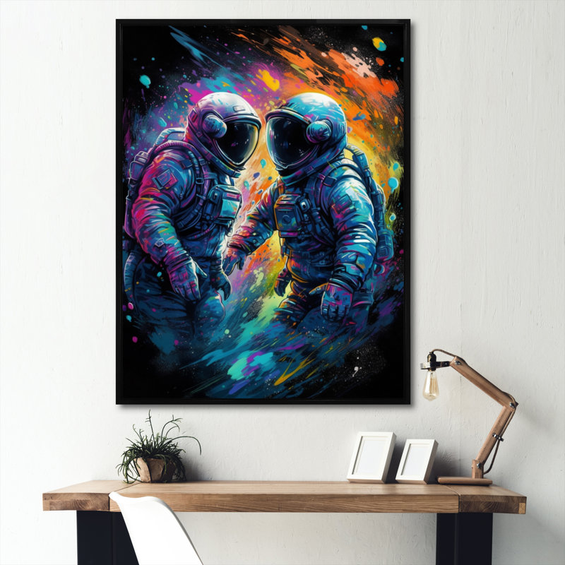 Astronaut Confrontation, reproduction d'art sur toile, Toile avec cadre flottant noir, H 20 po x l 12 po