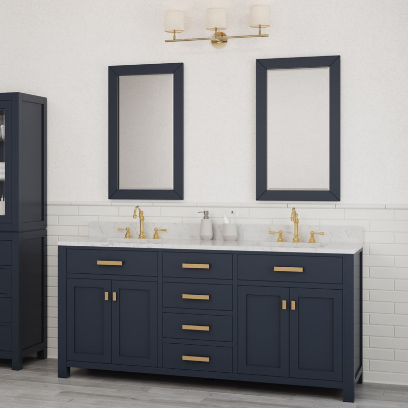 Ensemble de meuble-lavabo double 72 po Minnetrista, Bleu monarque, Laiton satiné