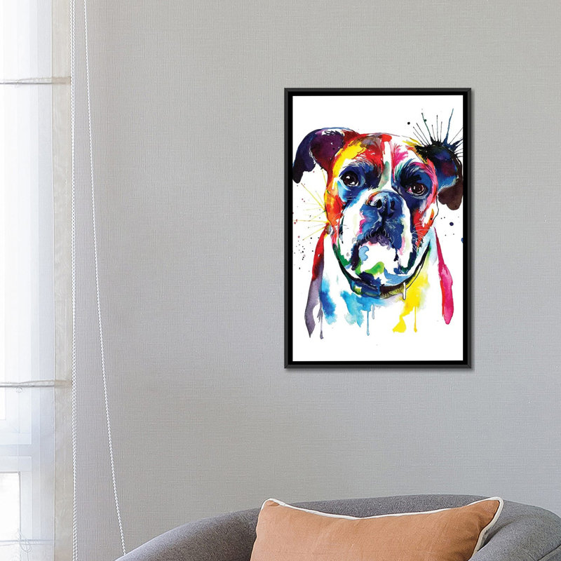 « boxer », impression sur toile, H 26 po x l 18 po x P 1,5 po, Toile avec cadre noir, Pas de tapis