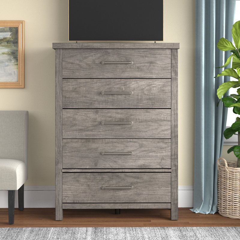 Commode 5 tiroirs Bettee, Gris