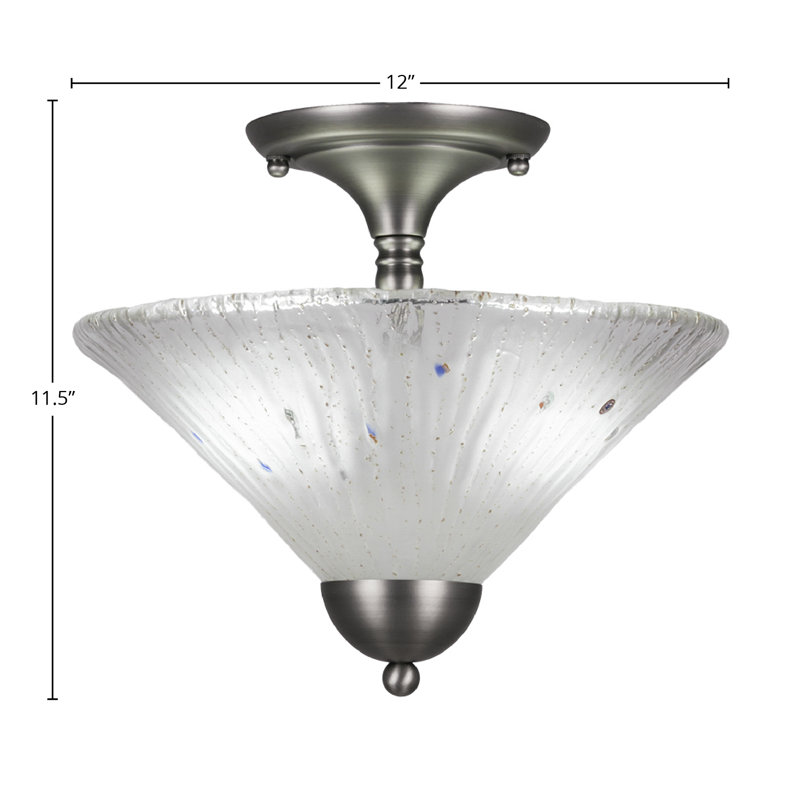 Semi-Flush 2 Bulbs Shown In Brushed Nickel Finish With 12" Frosted Crystal Glass