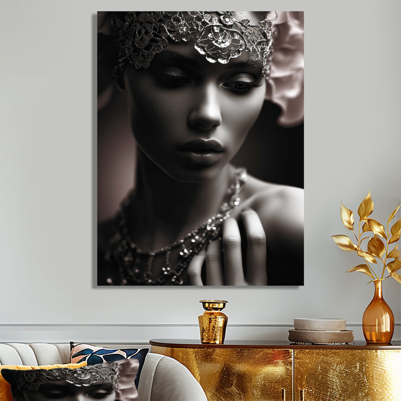 Portrait rétro bohème chic glamour - mode femme, art mural, H 44 po x l 34 po, Toile tendue