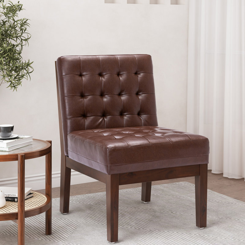 Chaise d'appoint chic avec revêtement en bois d'hévéa et structure en bois d'hévéa brun foncé moderne