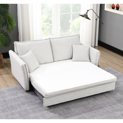 Canapé-lit modulaire en chenille gris avec rangement spacieux et 2 coussins confortables