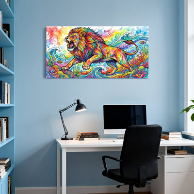 Animals Colorful Lion Ocean Waves Coral Reef Art