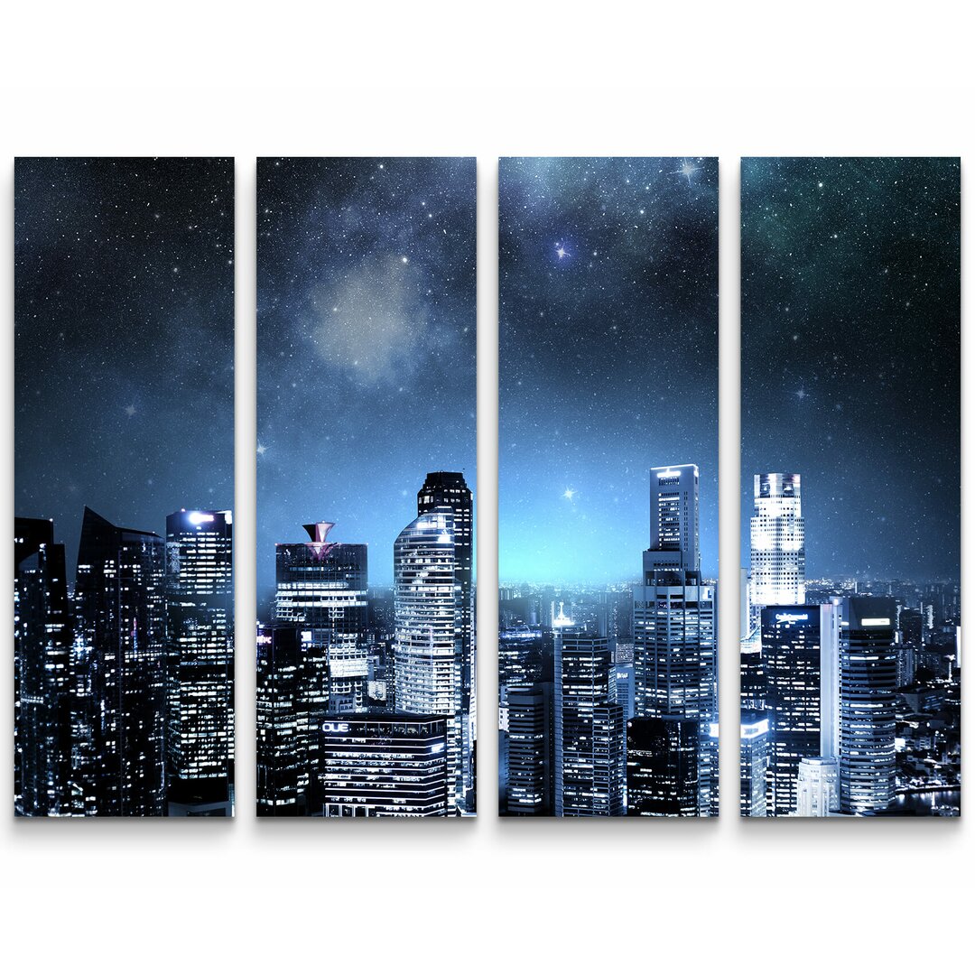 4-tlg. Leinwandbilder-Set Skyline bei Nacht