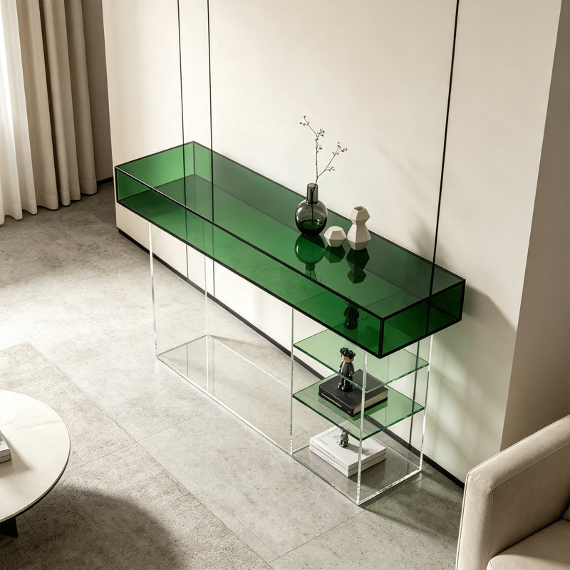 Console verte en acrylique, 29.53" H x 55.12" W x 11.81" D