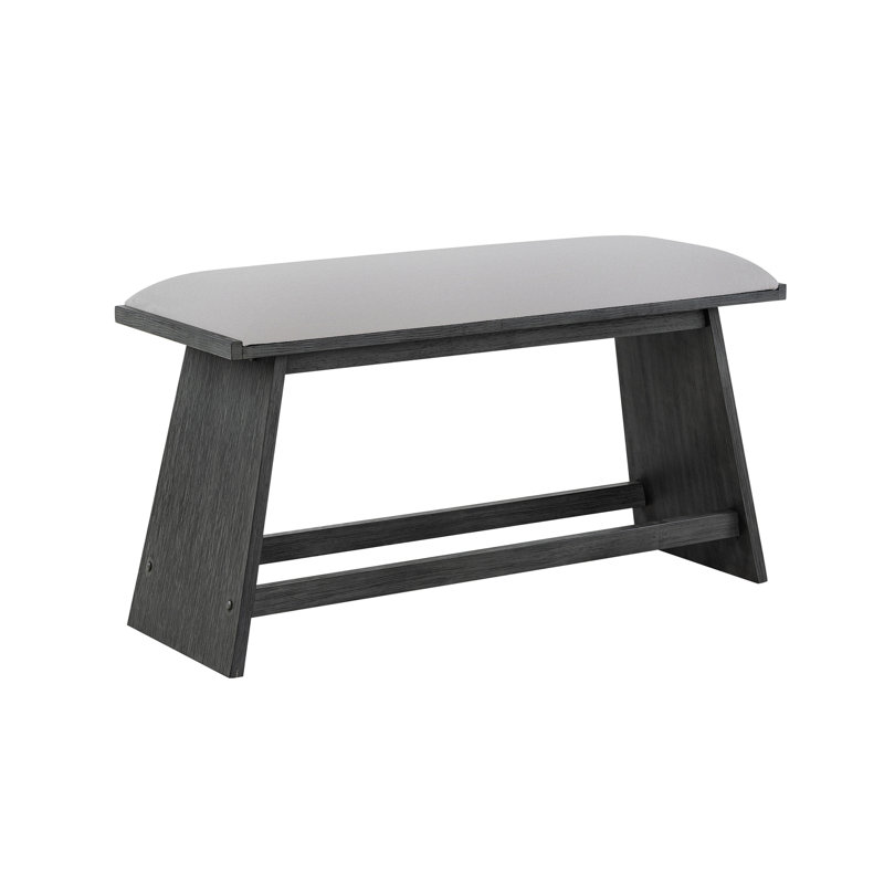 Banc de bar contemporain rembourré gris Jasmine, style moderne pour la salle à manger, pieds fuselés, bois d'hévéa, bois massif et matériau principal, banc de 45,08 po de profondeur,