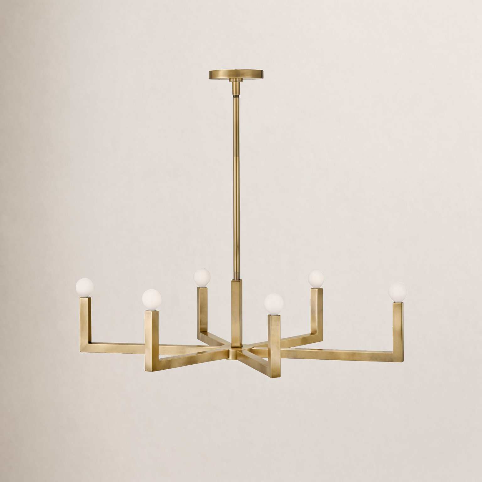 6 - Light Dimmable Geometric Chandelier, Heritage Brass, 36"