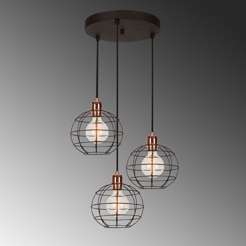 Lustre moderne noir, hauteur réglable, 15,7 po de diamètre x 44,5 po de hauteur | Corps en fer, douille E27 pour 3 ampoules jusqu'à 40W | Luminaire élégant pour la maison, la salle à manger ou le vestibule | Certifié IP20