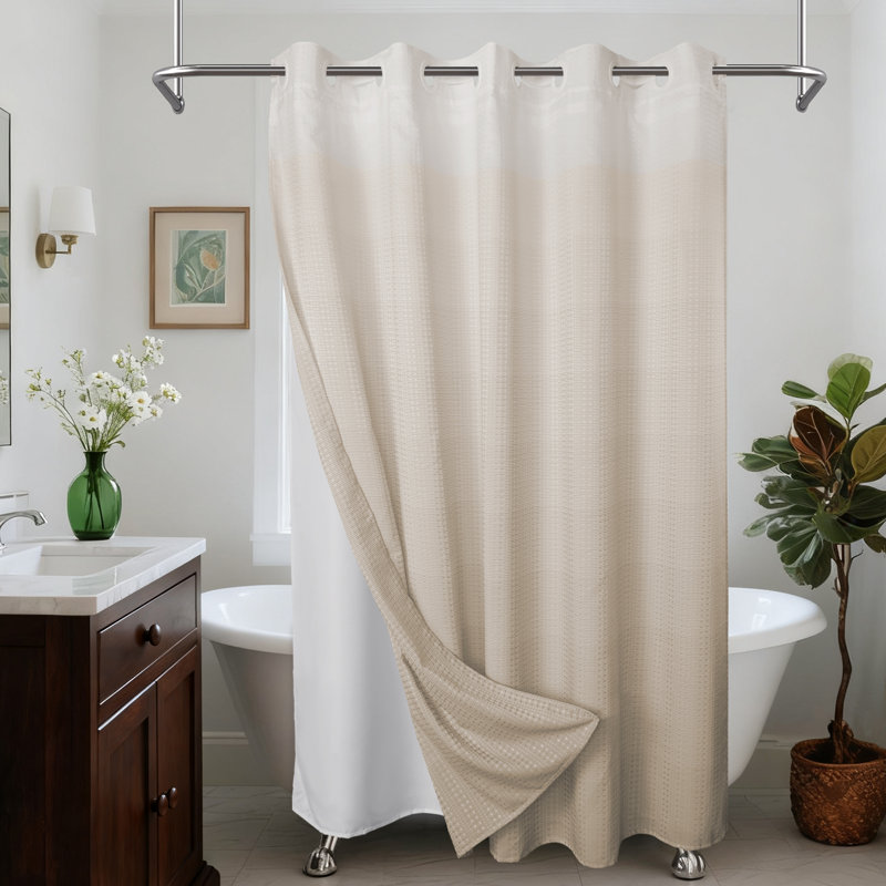 Rideau de douche dégradé dégradé gaufré avec doublure à encliqueter, sans crochet, Beige