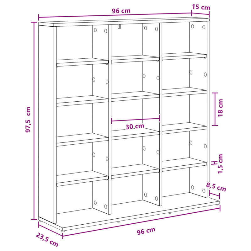 97.5 cm H Media Shelves, Artisan Oak