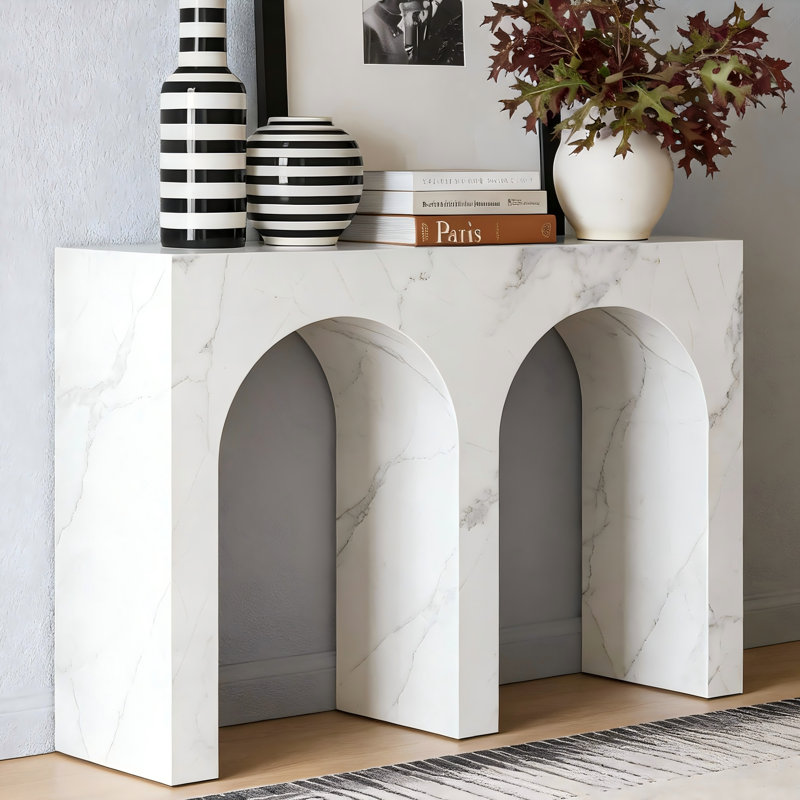 Klusek 43" Console Table Fully Assembled Marble-vinyl Modern Foyer Table