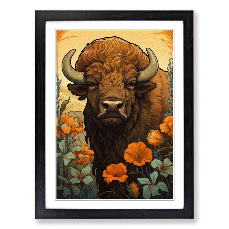 Bison Nouveau No.2 - Framed Print, Black Framed, 34cm H x 25cm W x 2cm D
