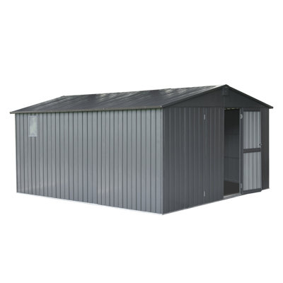 11’x9’ Heavy-Duty Galvanized Steel Storage Shed – Lockable Outdoor Shed with Windows & Ventilation for Patio, Garden & Tool Organization