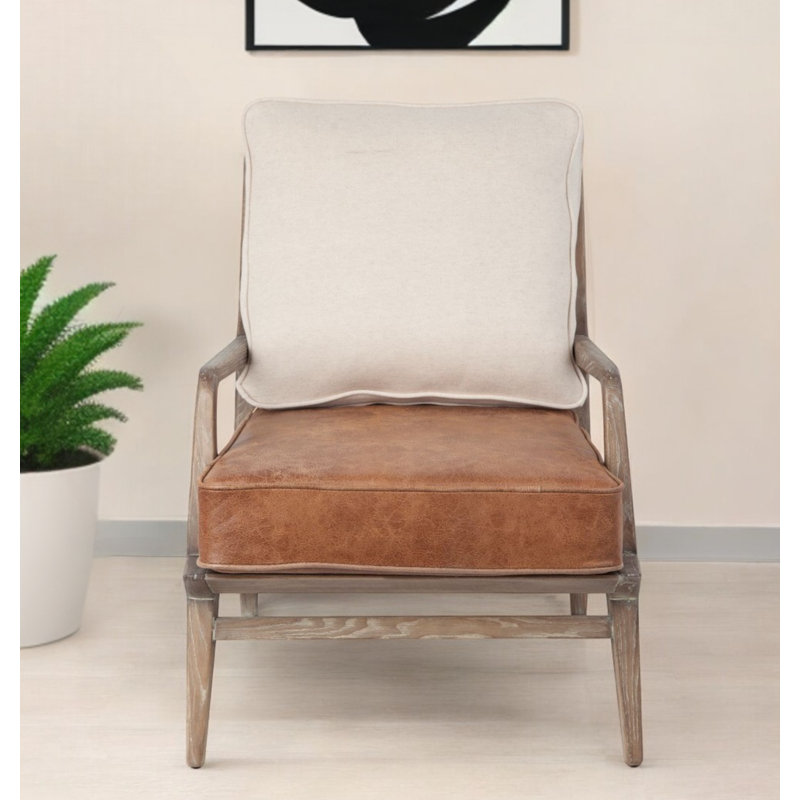  Fauteuil en cuir beige et brun