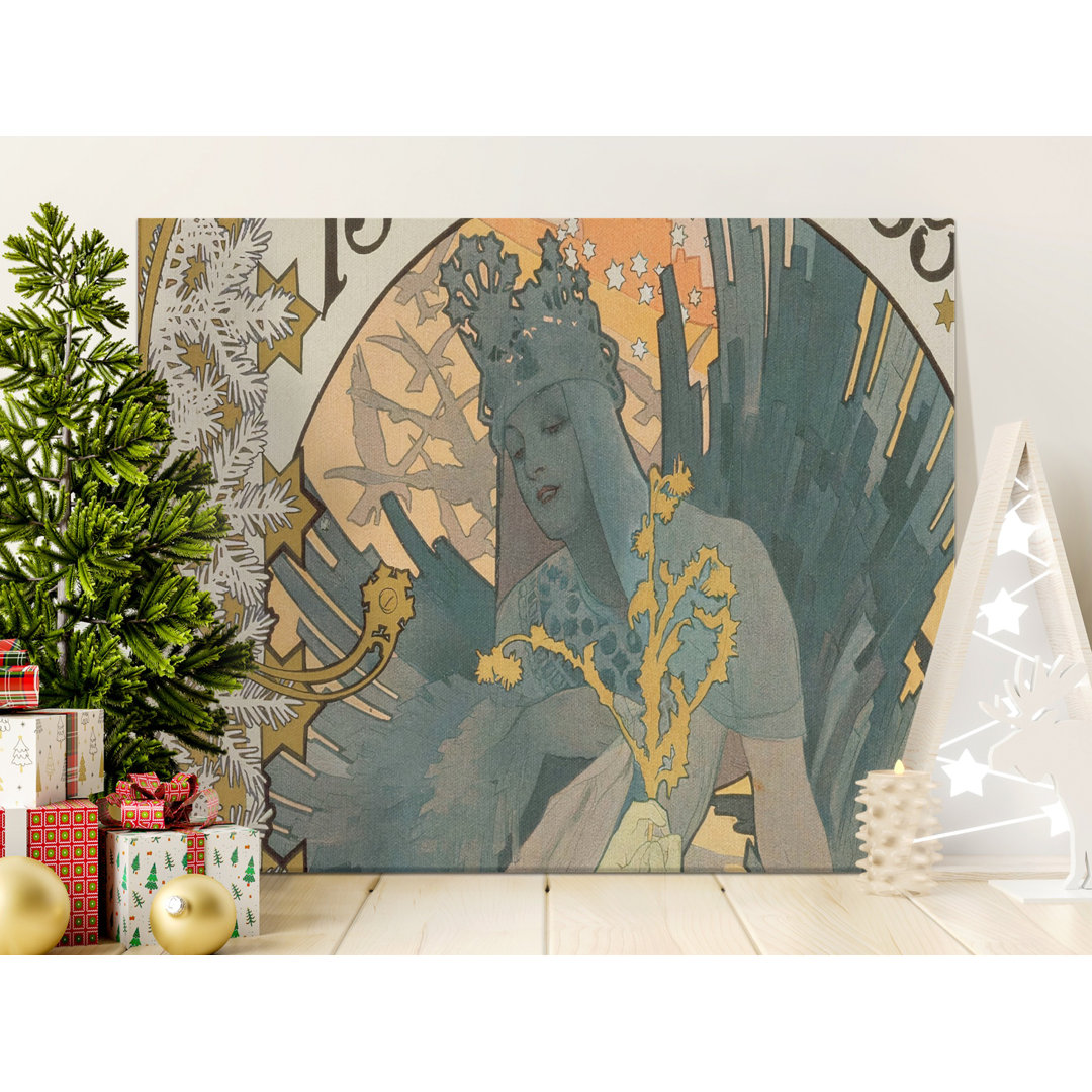 Art Nouveau Woman Canvas Wall Art, Alphonse Mucha Inspired Print, Gallery Wrapped, Ready to Hang, Vintage Aesthetic, Archival Quality