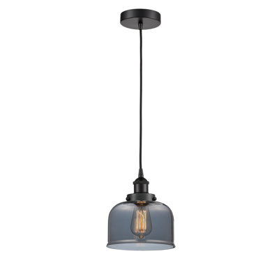 Bell - 1 Light 8" Mini Pendant - Matte Black Finish - Light Smoke Shade