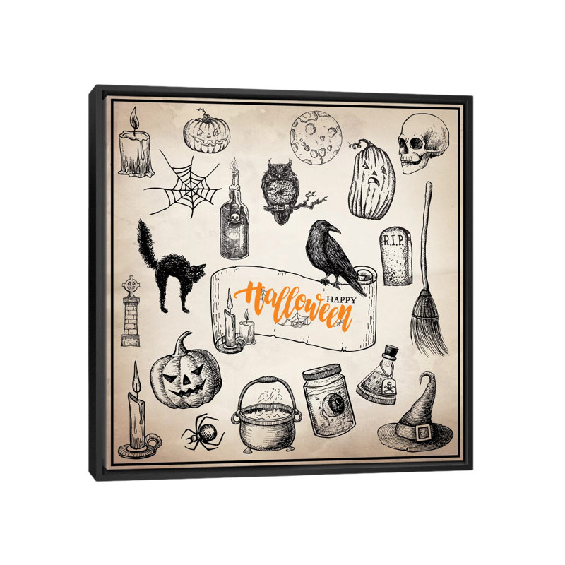Trove d’halloween, impression sur toile tendue, H 18 po x l 18 po x P 1,5 po, Toile avec cadre noir, Pas de tapis
