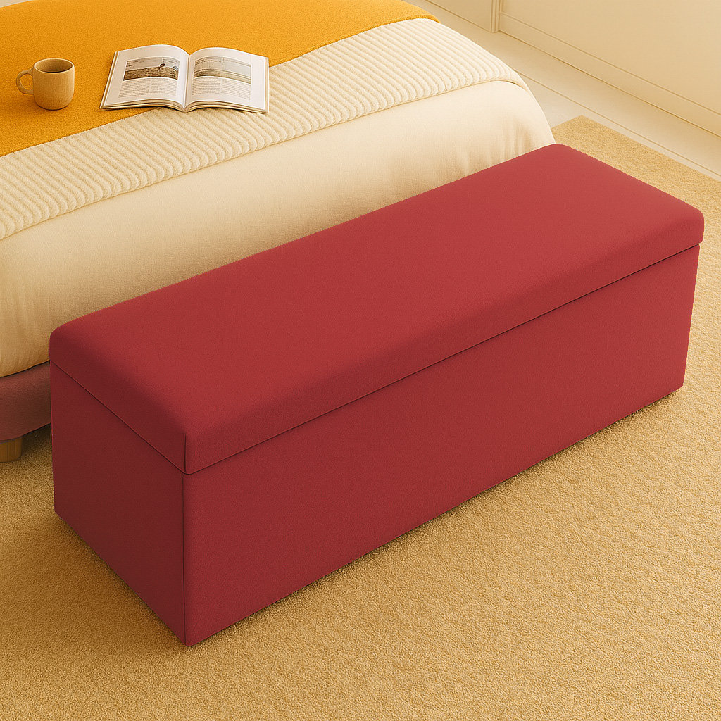 Safar Wide Velvet Plain Rectangle Solid Color Standard Ottoman Box with Storage