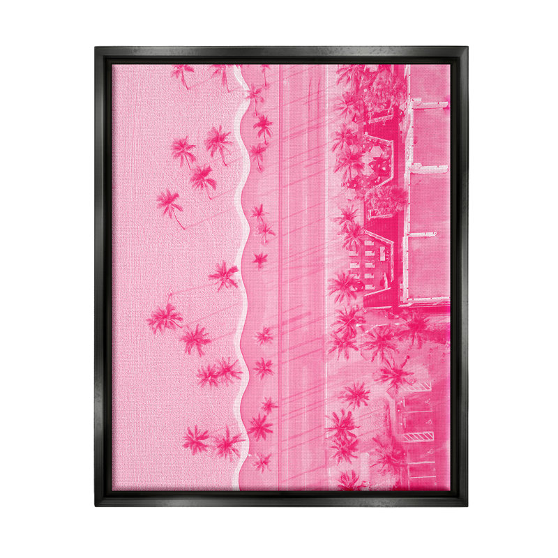 Paysage aérien tropical rose encadré sur toile par Lil 'Rue, H 21 po x l 17 po x P 1,7 po, Cadre flottant noir de jais