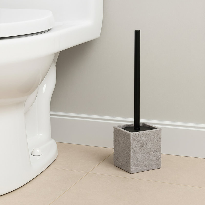 Ensemble de brosse de toilette carrée et porte-pierre effet pierre, Gris