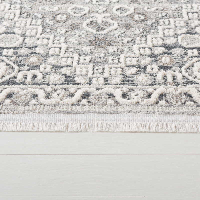 Oriental Area Rug in Grey / Dark Grey, Runner 2' x 8'