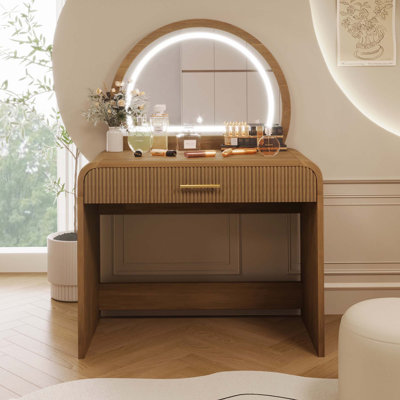 Table de coiffeuse 39 "avec miroir et miroir à écran tactile, coiffeuse avec tiroir pour chambre à coucher