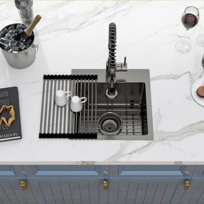 15" L x 15" W Square Drop-In Bar Sink 16 Gauge Stainless Steel Topmount Single Bowl Bar Kitchen Sink