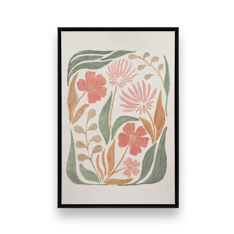 Coral Florals II, reproduction sur toile dans un cadre, H 30,75 po x l 20,75 po, Noir satiné
