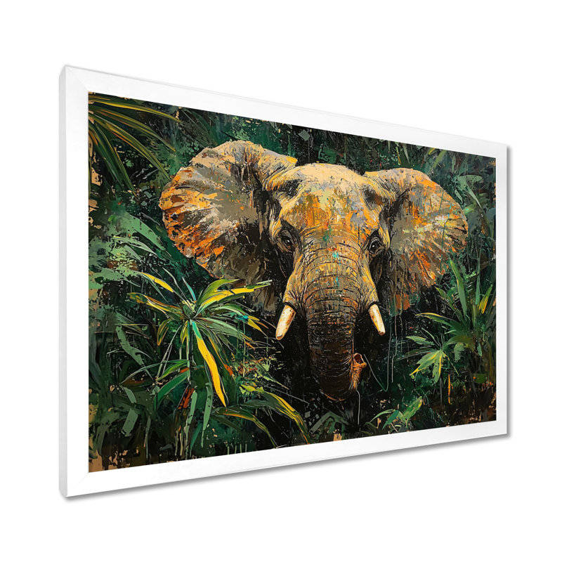 Tête d'éléphant dans la jungle I - éléphant, art mural sur toile, H 24 po x l 32 po, Reproduction encadrée d'une seule photo