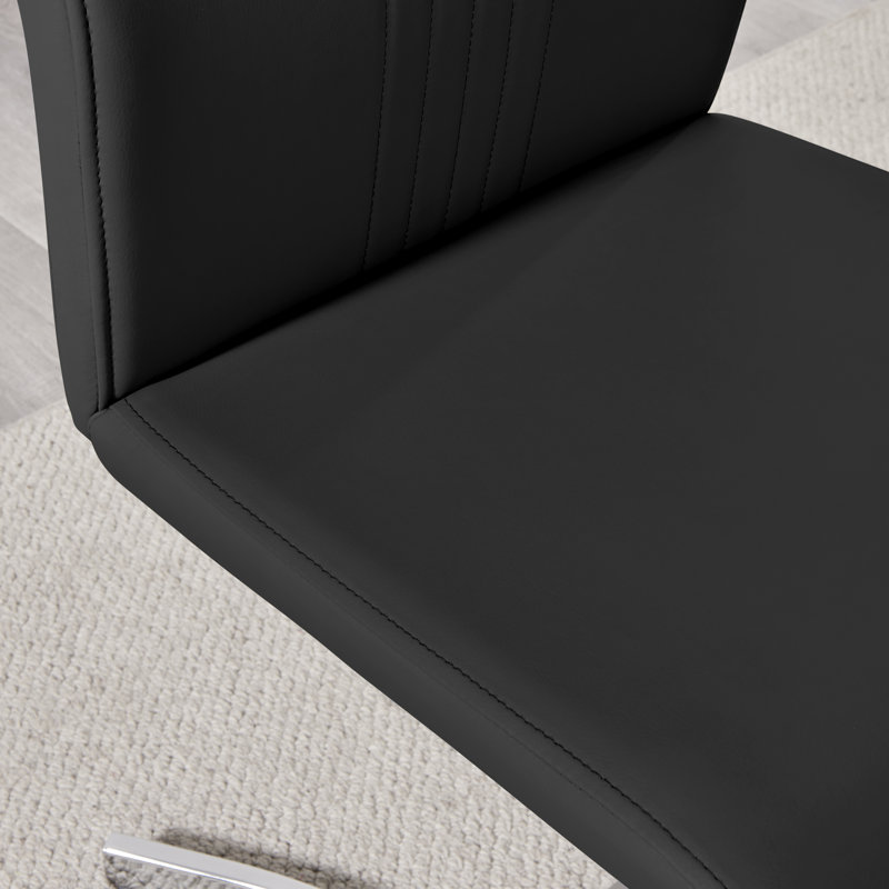 Bauko Faux Leather Chrome Legs Dining Chairs Z-Shaped Chrome Feet Modern Design, Black