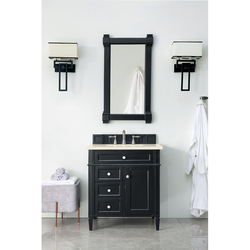 Dussault 30'' Single Bathroom Vanity with Top, Black Onyx, White Zeus, 8" Widespread