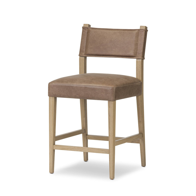Tabouret Lorretta, Tabouret de comptoir (siège d'une hauteur de 25,9, Cuir véritable cigare Palermo, Brun clair