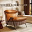 Fauteuil d'appoint moderne, structure en bois massif, revêtement en chenille et cuir, siège confortable pour le salon, la chambre et le balcon.-216238430