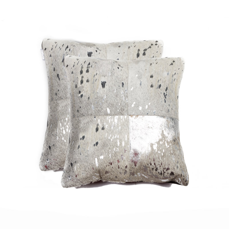 Natural Torino Quattro Color Cowhide Pillow | 2-Pack | 18"x18", Silver/Gray
