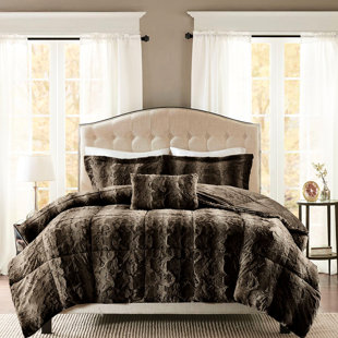 Full/Queen Size Faux Fur Comforter - Soft Includes Comforter, 2 Shams, And Decorative Pillow Wash Alone First Time Cozy Fill 100% Fabric Follow Manufacturer's Instructions