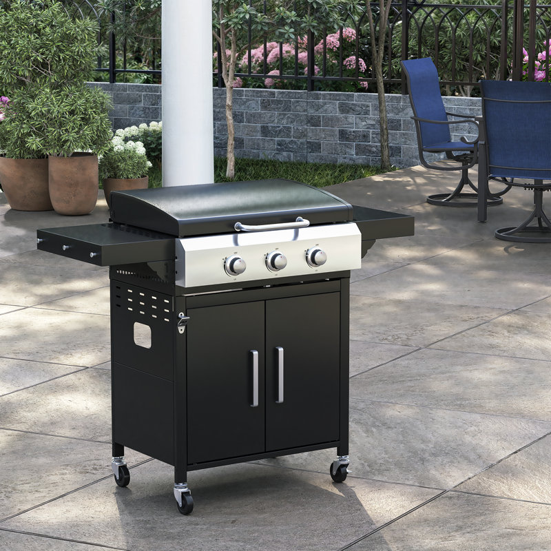Barbecue au gaz et plaque chauffante avec tablettes latérales