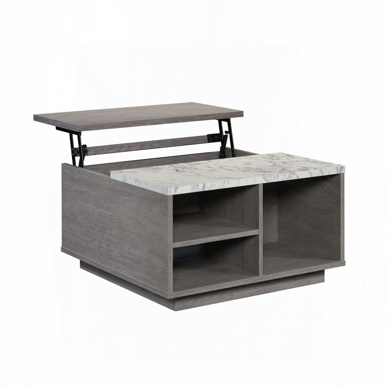 Table basse à plateau relevable, finition brune