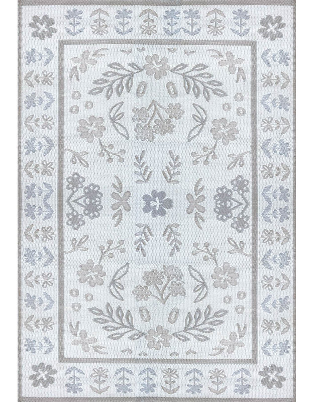Tapis d'extérieur 4 pi x 6 pi, gris et blanc Lily, Rectangle 4pi x 6 pi