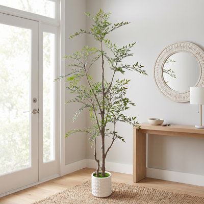 6ft Faux Nandina Tree in White Planter, Tall Artificial Shady Lady Tree with Realistic Branches for Living Room, Office & Entryway Decor