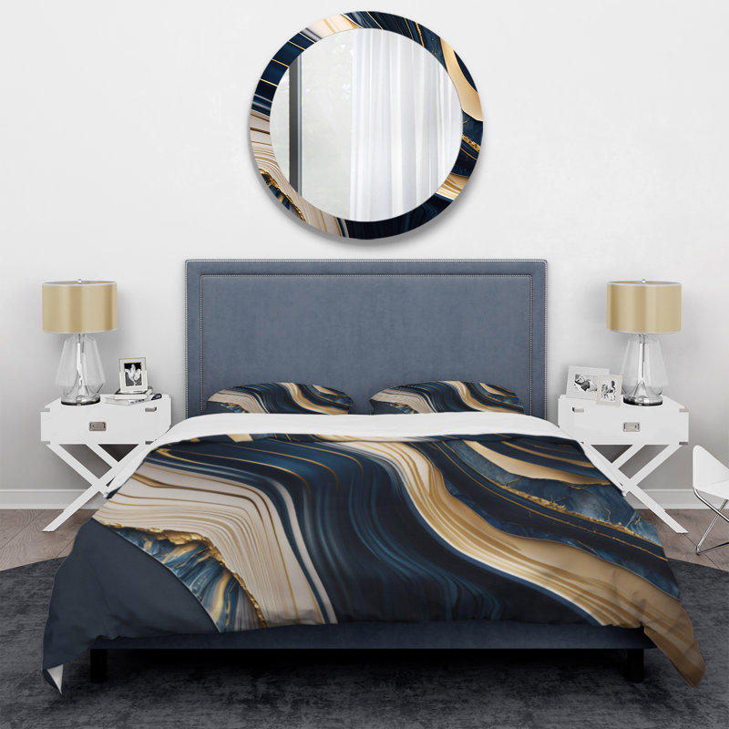 Ensemble de housse de couette Abstract Geode Waves Blue and Gold II BeddingMicrofiber / Polyester