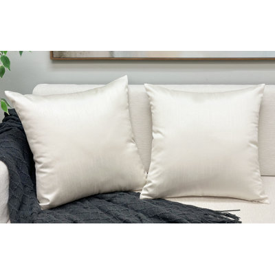 Aiking Home 18x18 Inches Faux Silk Square Throw Pillow Cover, Zipper Closure, Ivory (Set of 2)