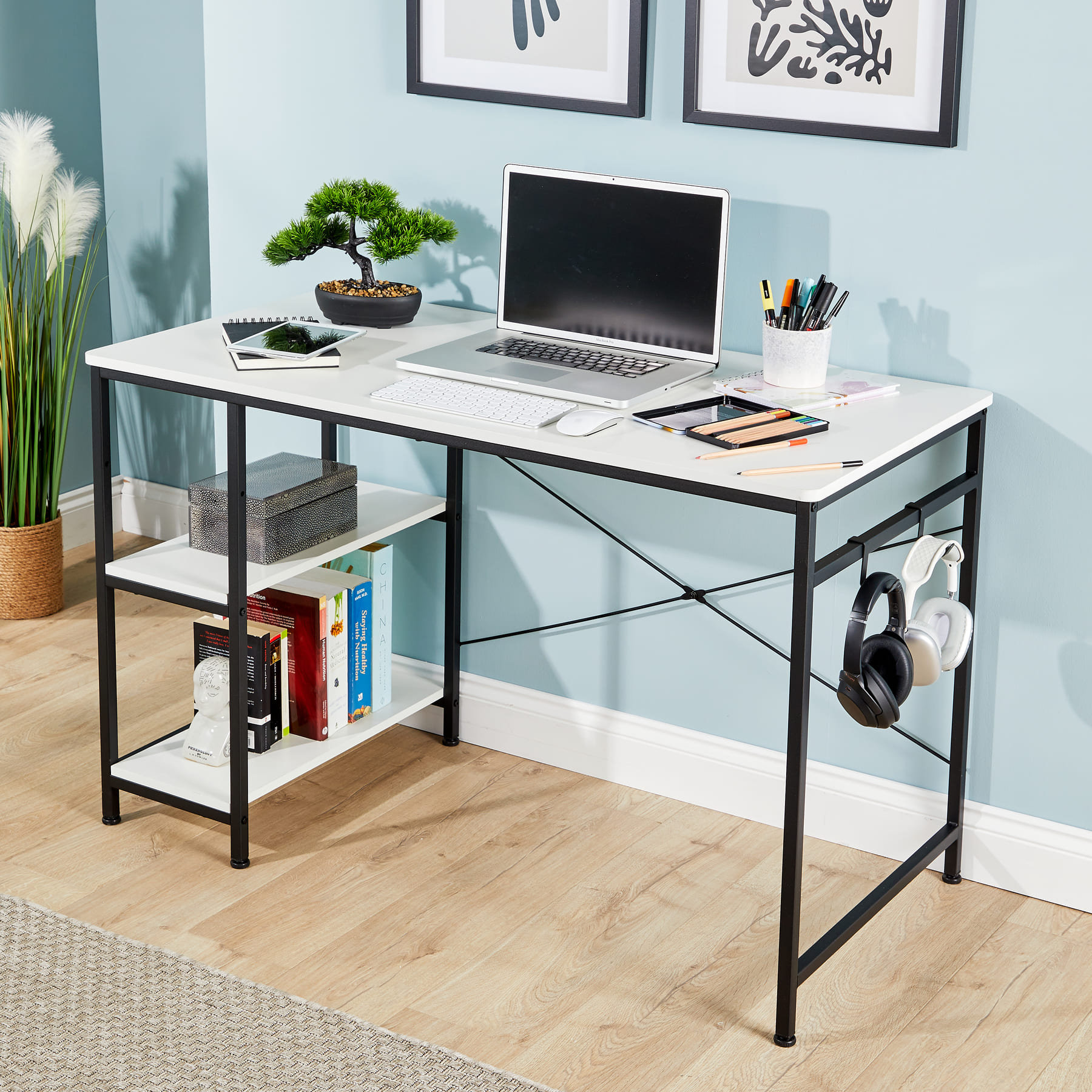 Borough Wharf Stanton Computer Desk Adjustable Shelves Storage Hook ...